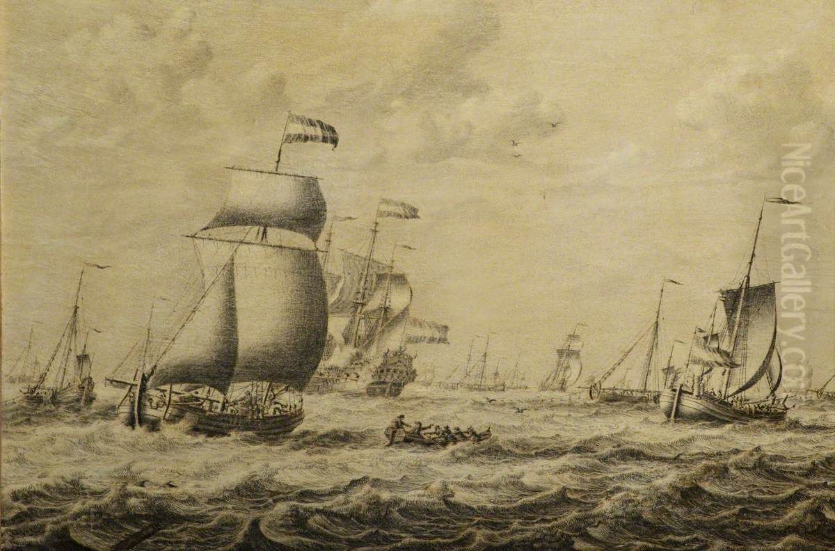 Dutch herring fishery Oil Painting by Adriaen Van Salm