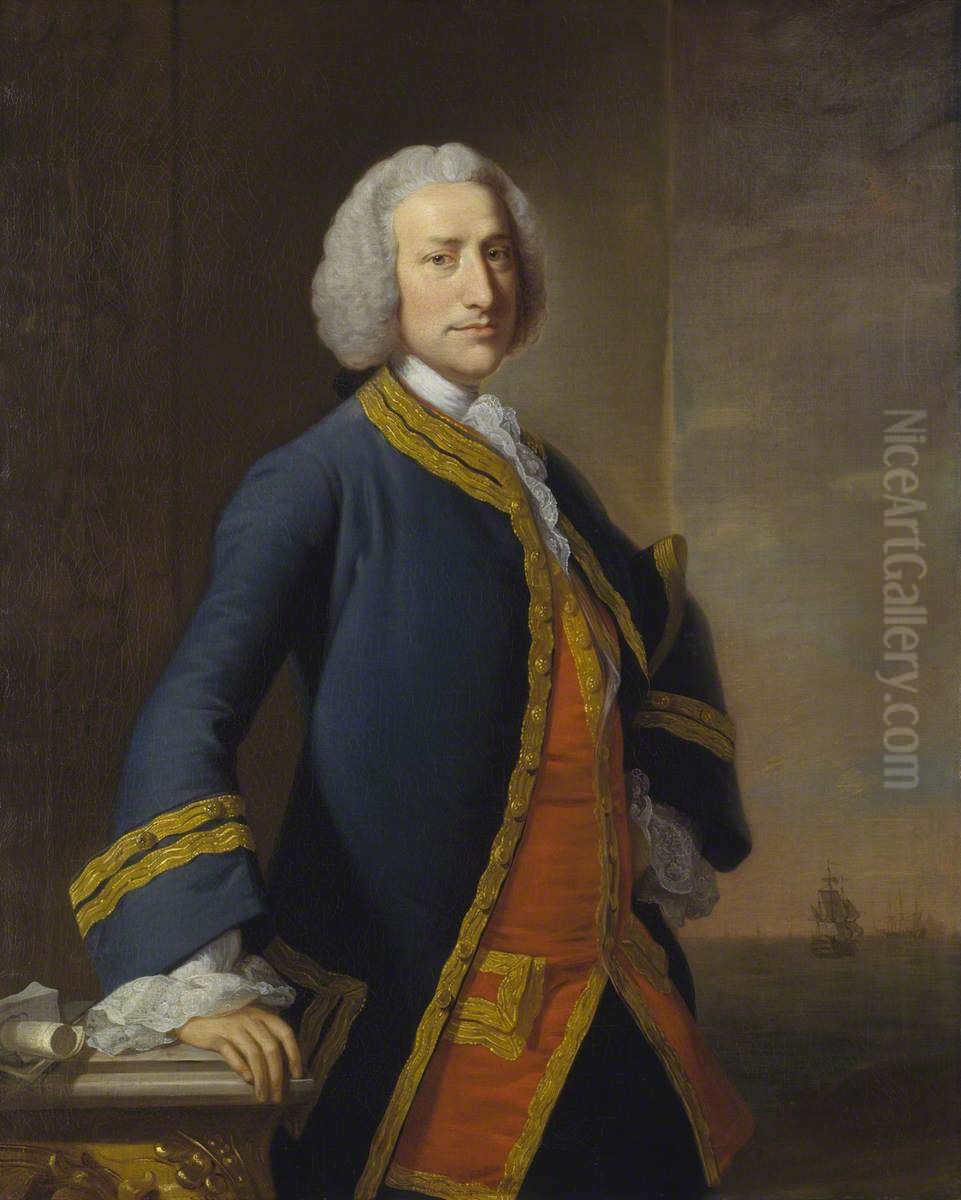 George Anson, 1st Baron Anson, Admiral of the Fleet, 1697-1762 Oil Painting by Thomas Hudson