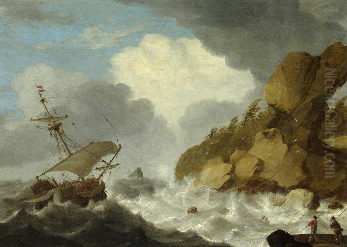 A Dutch Ship Foundering off a Rocky Coast Oil Painting by Hendrick Staets