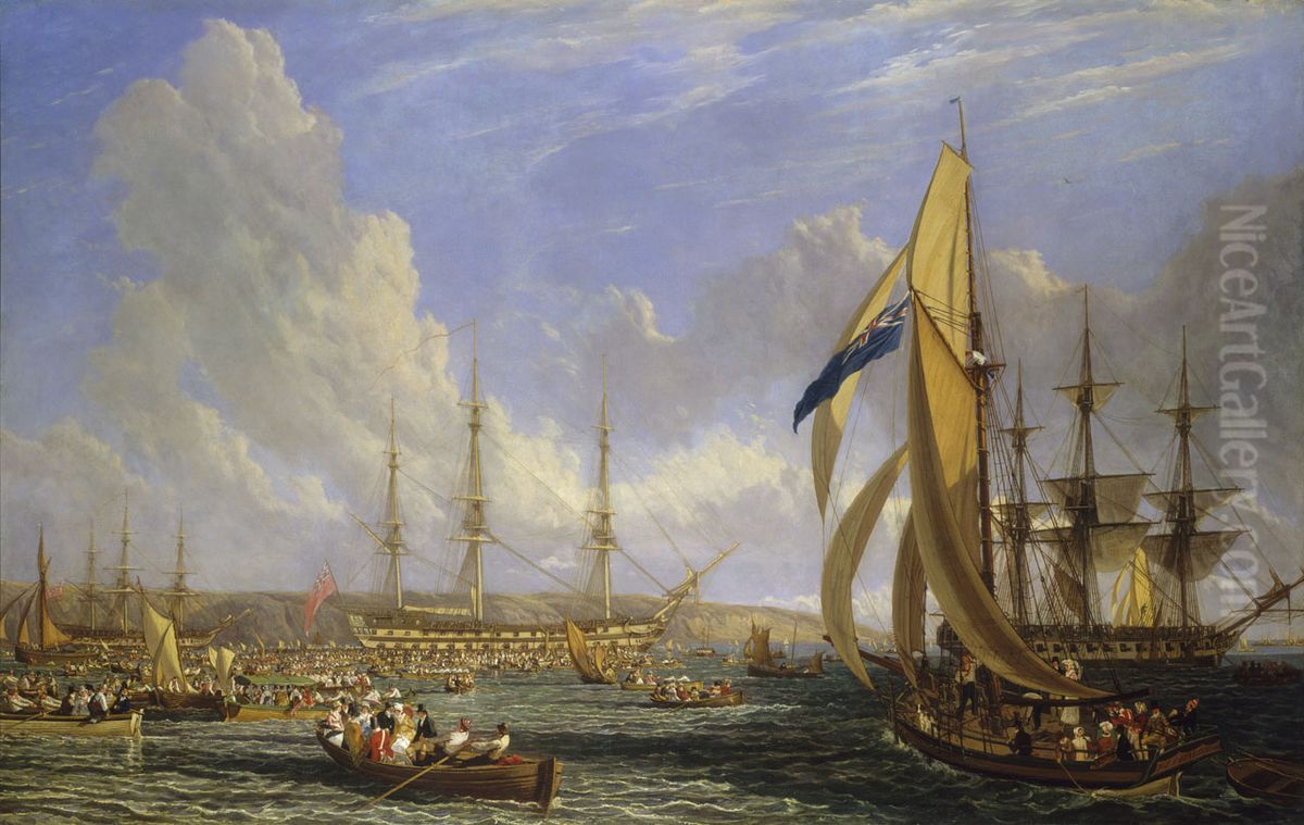 The 'Bellerophon' with Napoleon Aboard at Plymouth (26 July - 4 August 1815) Oil Painting by John James Chalon