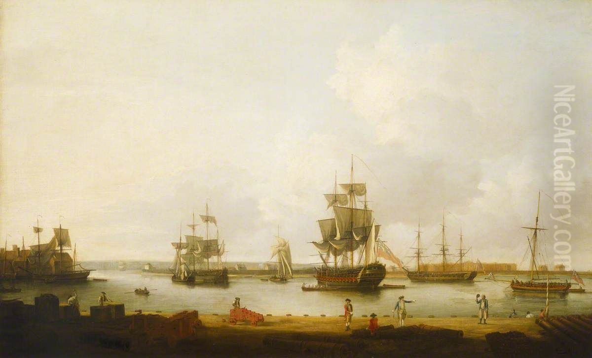 Ships off the Gun Wharf at Portsmouth, 1770 Oil Painting by Dominic Serres