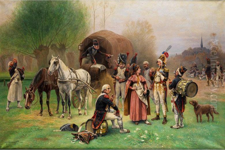 Soldaten Und Offiziere Im Gesprach Mit Einer Marketenderin Oil Painting by Eugene Chaperon