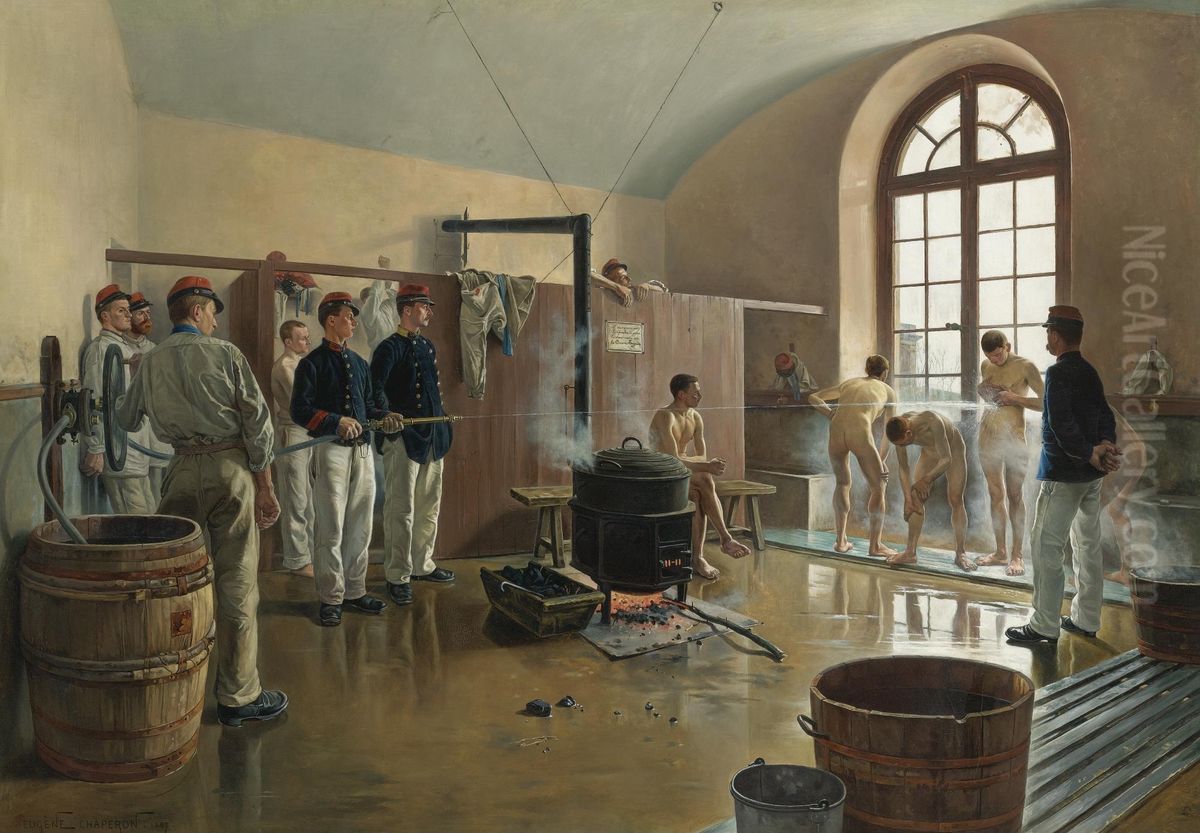 La Douche Au Regiment Oil Painting by Eugene Chaperon