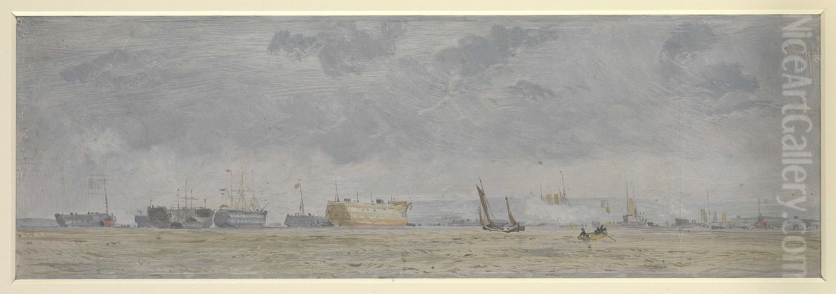 Hulks off Portsmouth Oil Painting by John Fraser