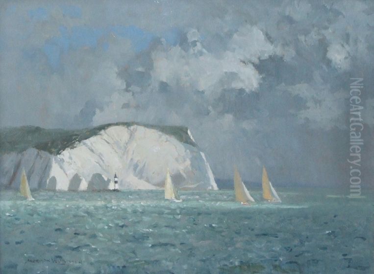 Yachts off the Needles, Isle of Wight Oil Painting by Norman Wilkinson