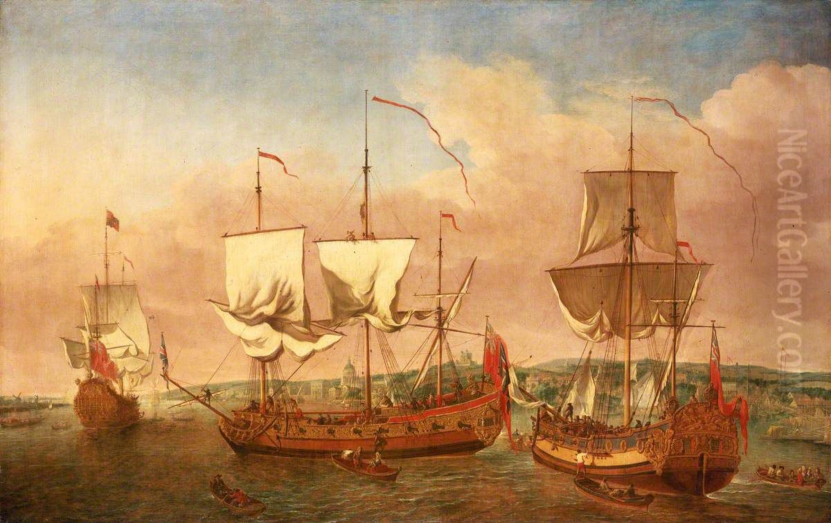 The 'Peregrine' and other royal yachts off Greenwich, circa 1710 Oil Painting by Jan Griffier I