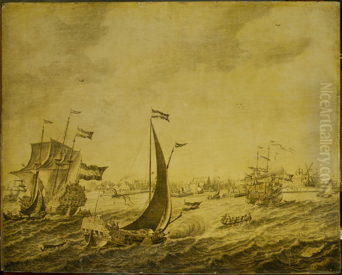 Shipping off Delftshaven Oil Painting by Adriaen Van Salm