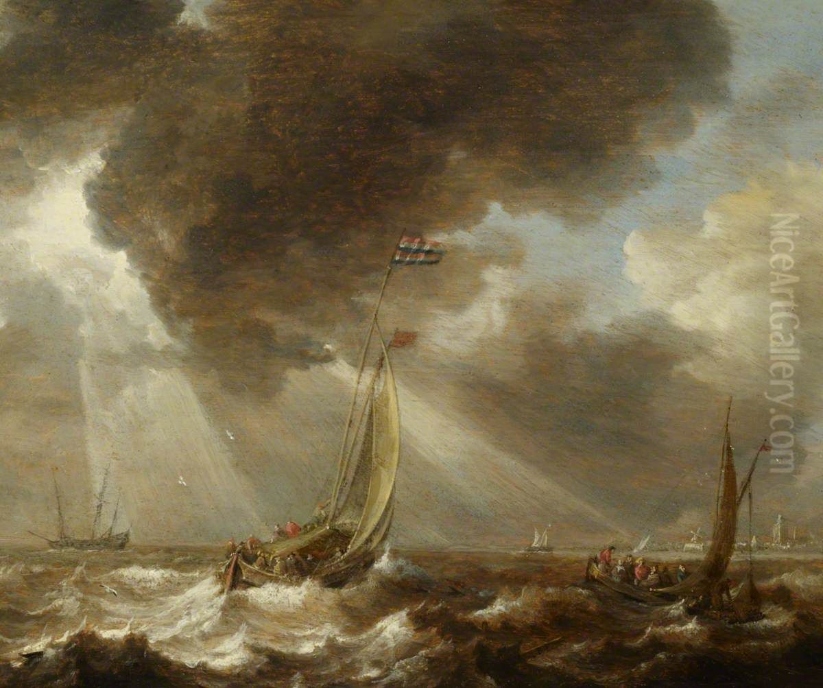 Dutch Ferry Boats in a Fresh Breeze Oil Painting by Bonaventura Peeters the Elder