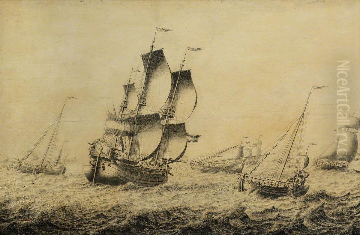 Dutch herring fishery Oil Painting by Adriaen Van Salm