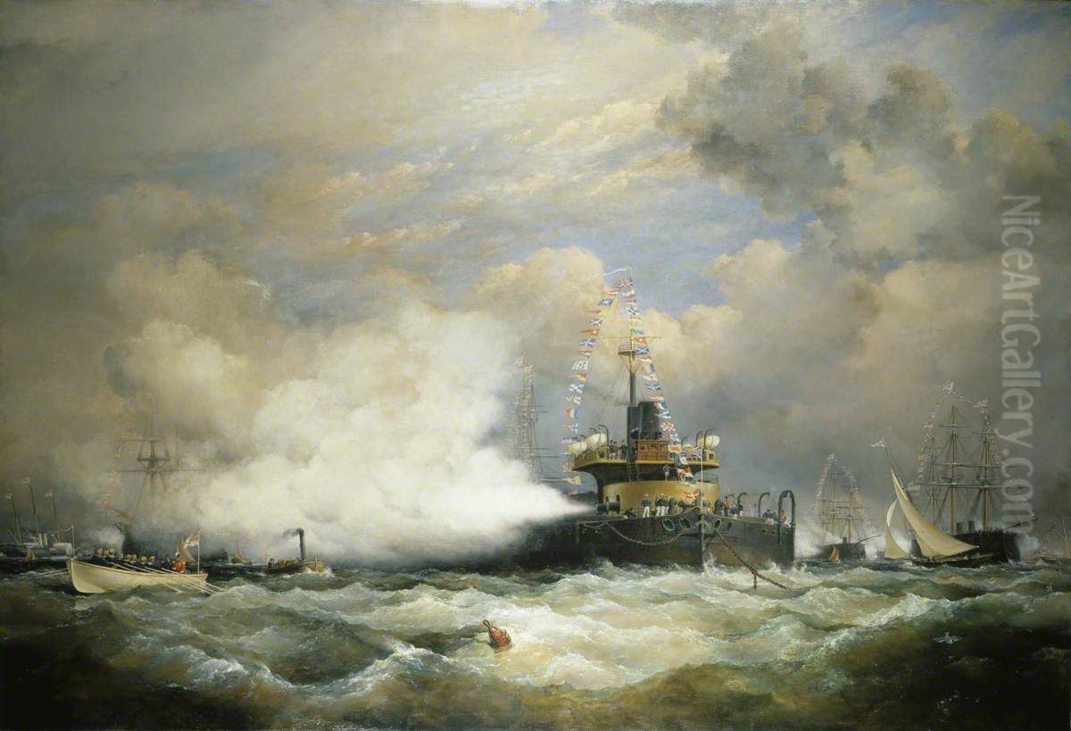 'HM Turret Ship 'Devastation' at Spithead on the Occasion of the Naval Review in Honour of the Shah of Persia, 23rd June 1873' Oil Painting by Edward William Cooke