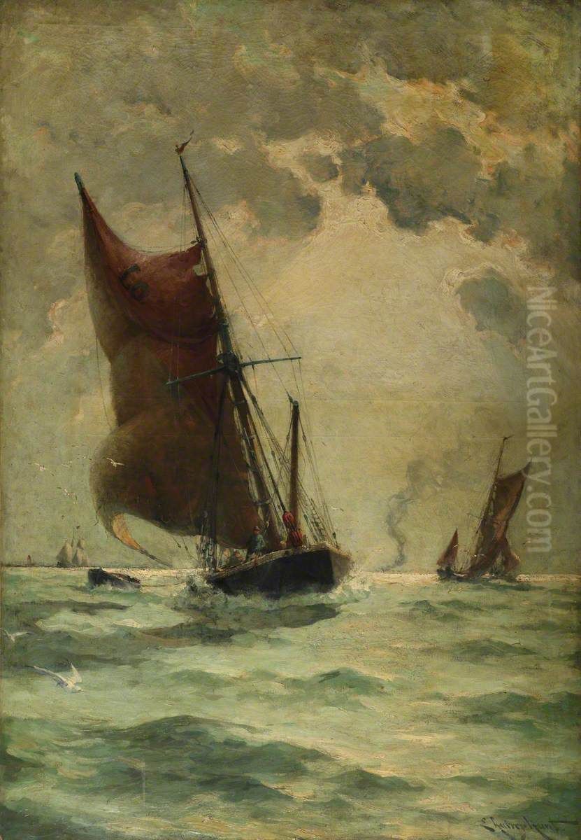 A swim-headed barge in a breeze Oil Painting by Edmund Aubrey Hunt
