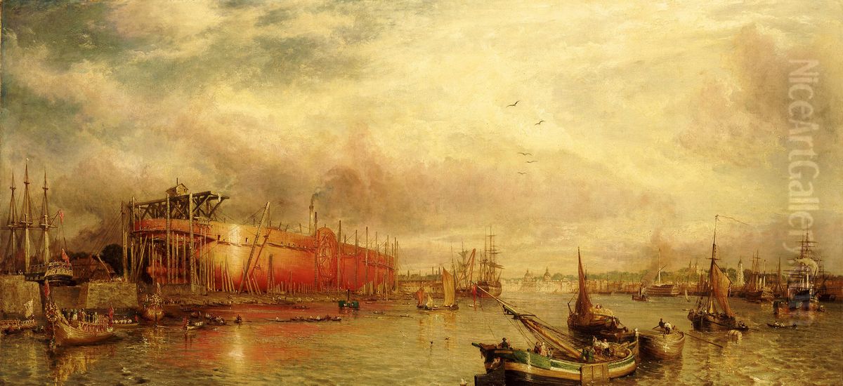 Building the 'Great Leviathan' (the 'Great Eastern') Oil Painting by William Samuel Parrott