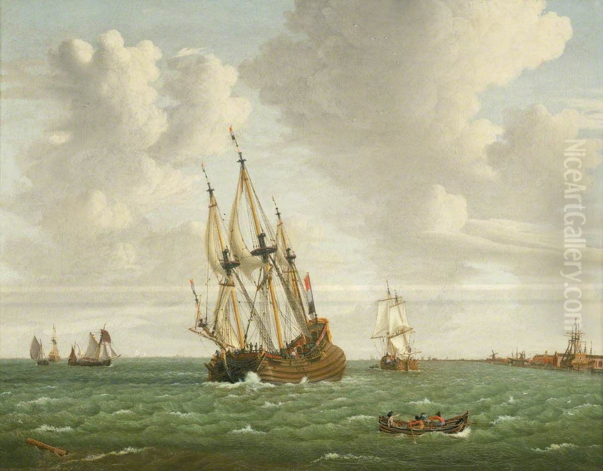 A Dutch Whaler Close-Hauled in a Breeze Oil Painting by Jan Claesz Rietschoof