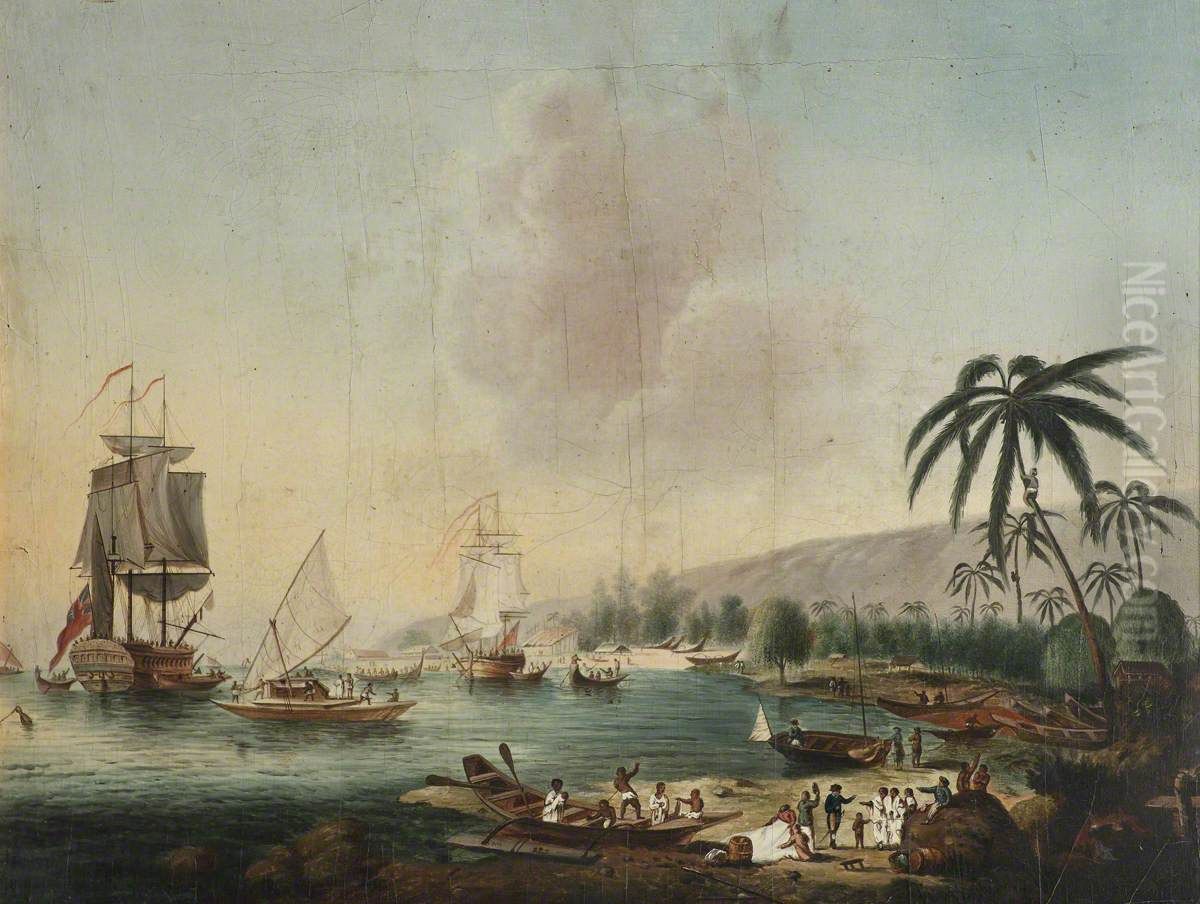 'Resolution' and 'Discovery' at Tahiti Oil Painting by John Cleveley the Younger