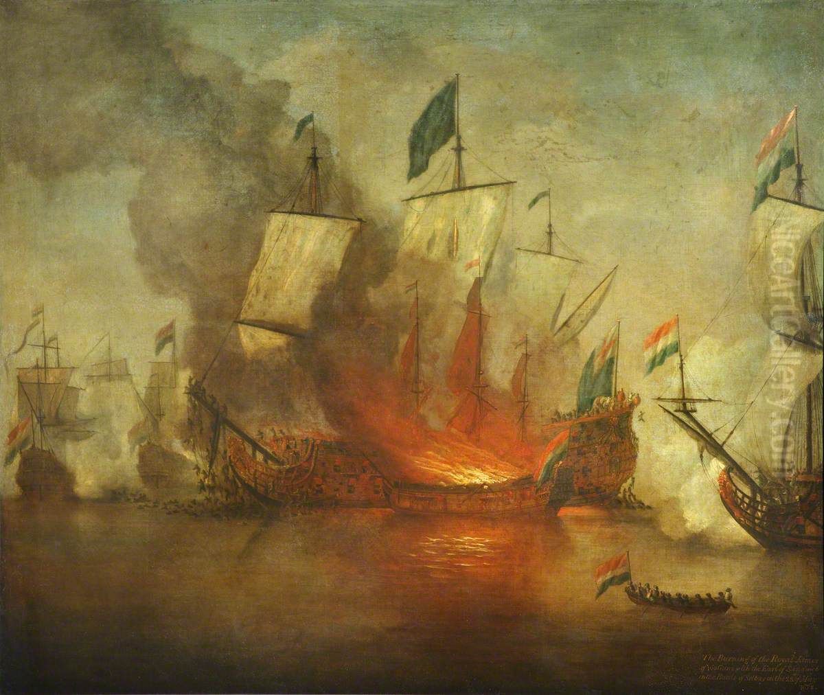 The Burning of HMS Royal James at the battle of Solebay, 28 May 1672 Oil Painting by Willem van de Velde the Younger