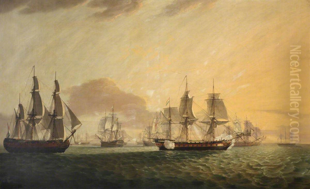 The East Indiaman 'General Goddard' Capturing Dutch East Indiamen, June 1795 Oil Painting by Thomas Luny