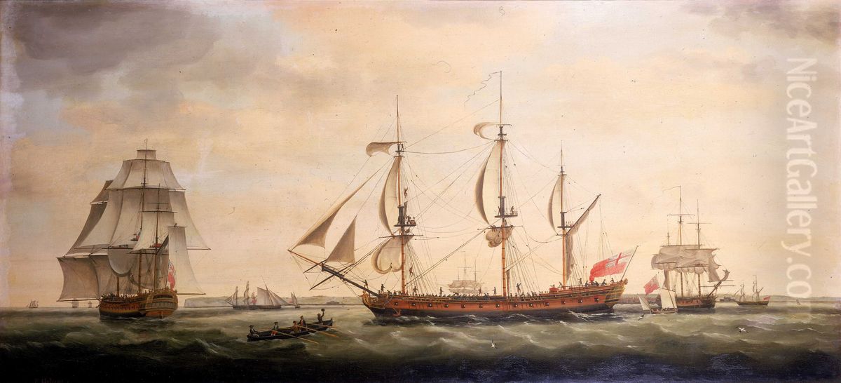 The Indiaman 'Royal George' in Three Positions in the Downs, 1779 Oil Painting by Francis Holman