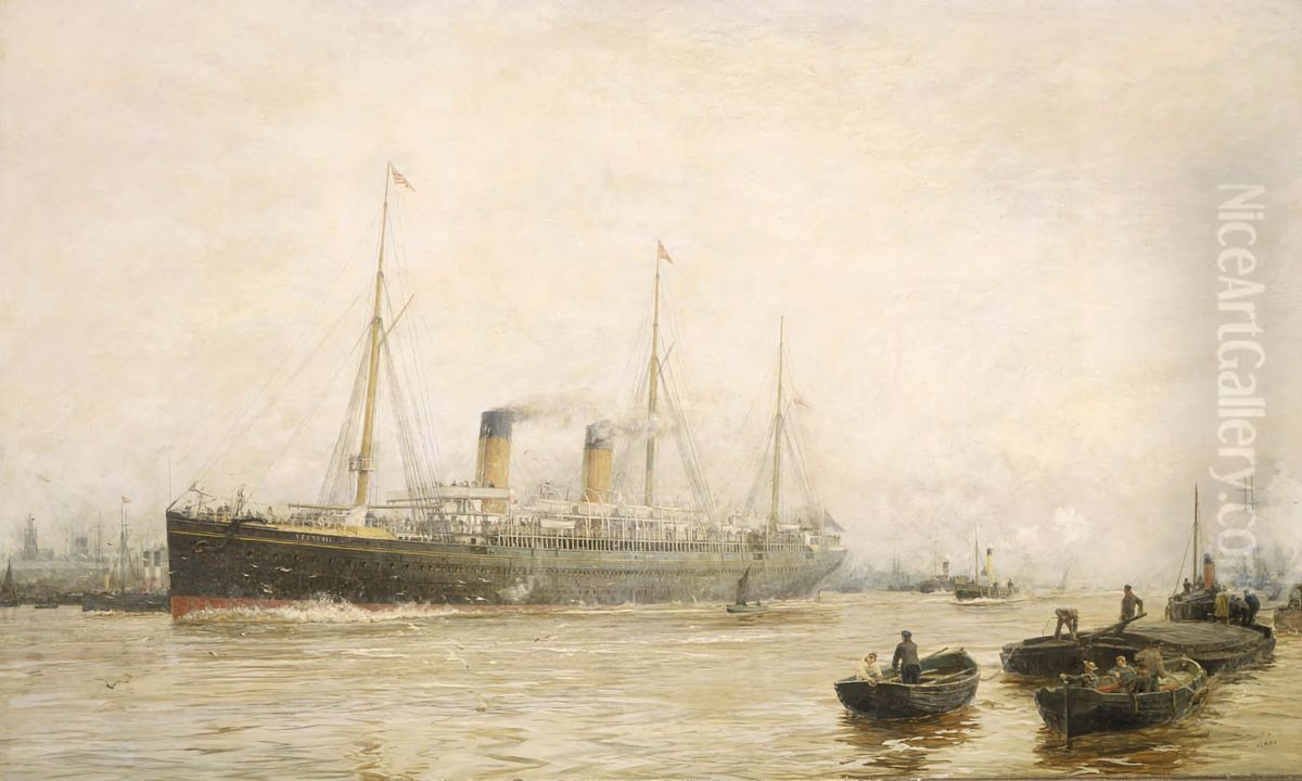 The 'Teutonic' leaving Liverpool Oil Painting by William Lionel Wyllie