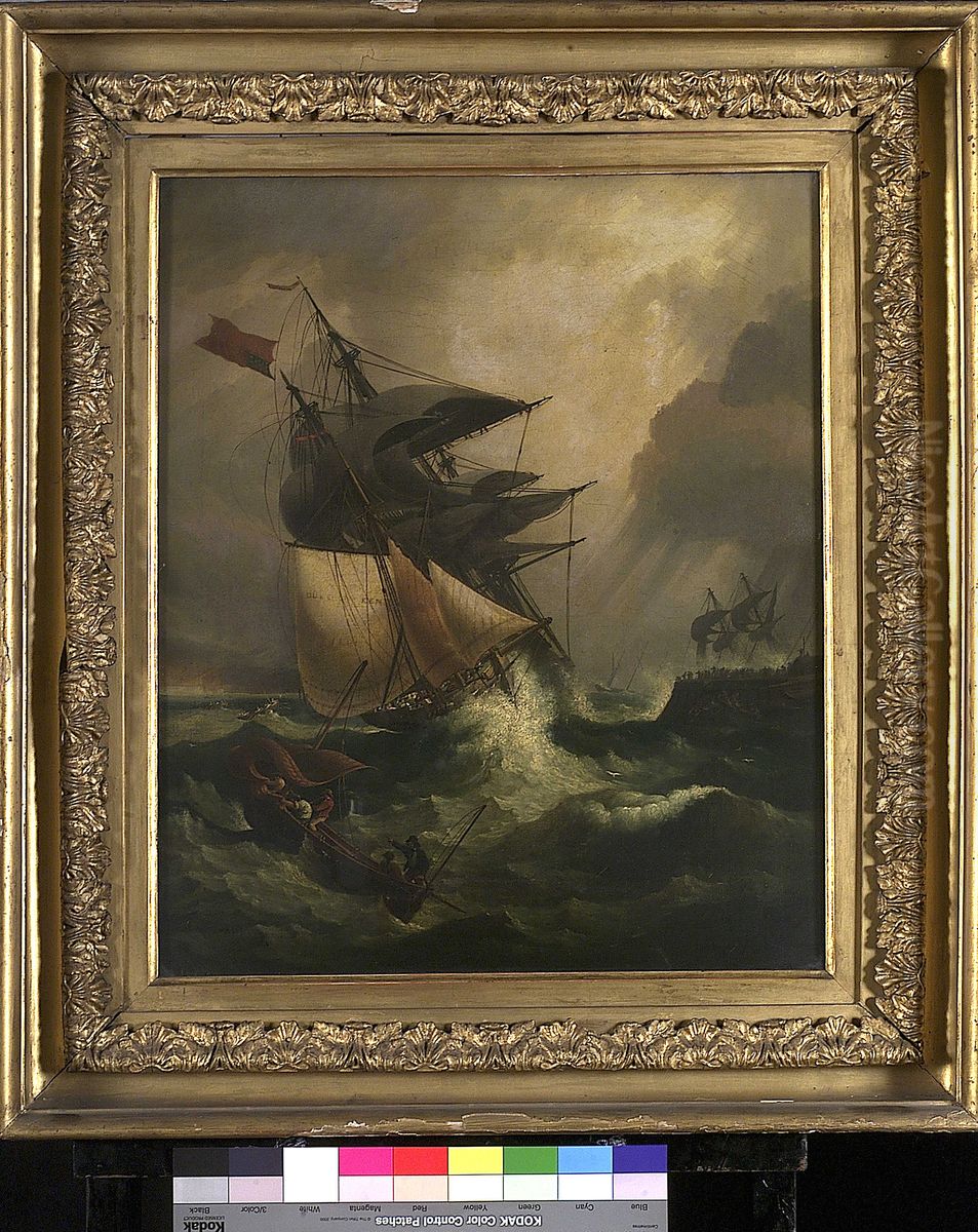 An American Ship in Distress Oil Painting by John Whichelo