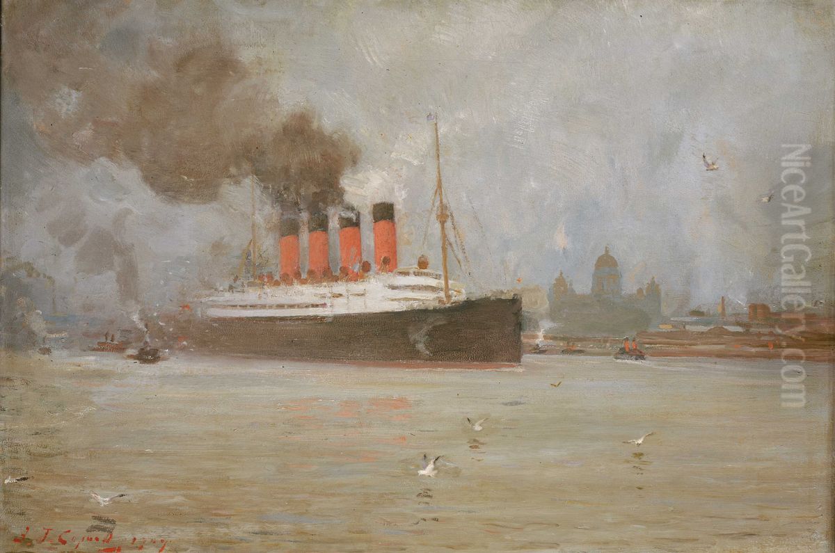 The steamship Mauretania in the Mersey, November 1907 Oil Painting by Frank Thomas Copnall