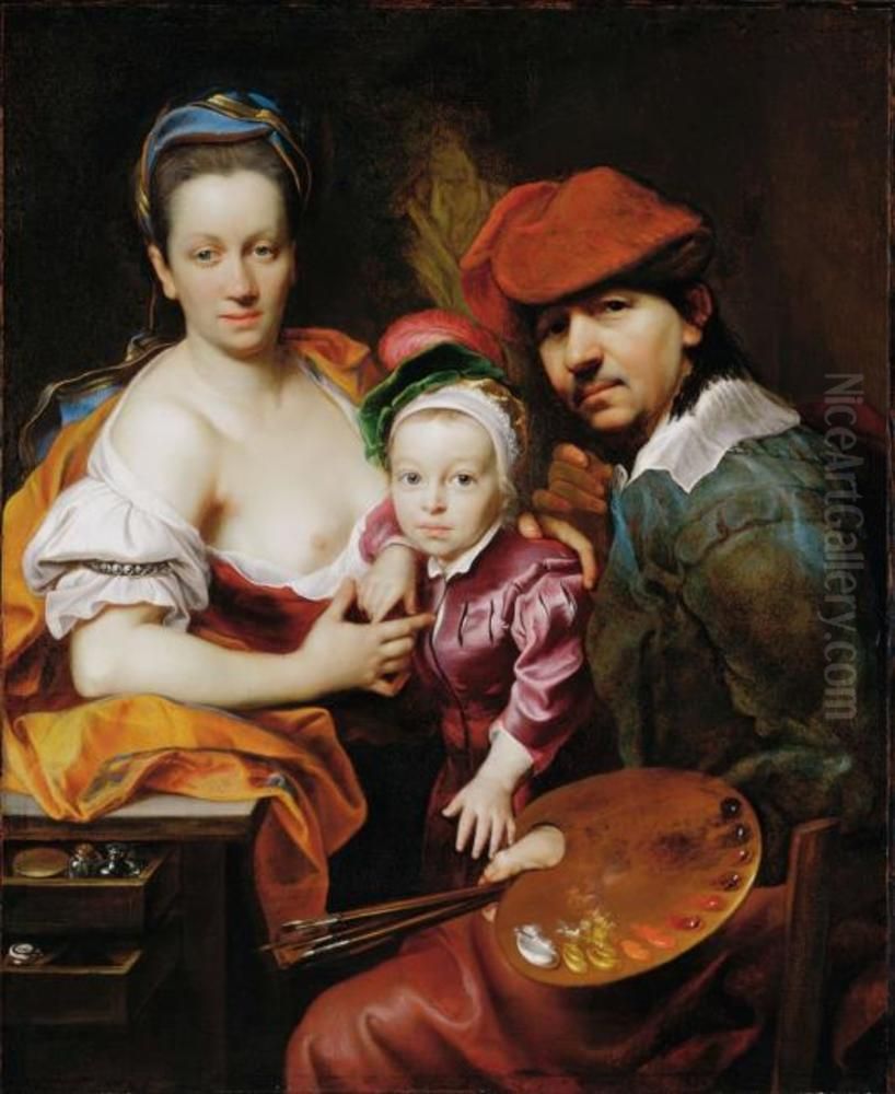 Portrait of master and her Family Oil Painting by Jan Kupecky