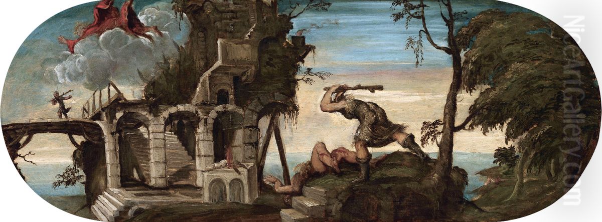 Cain Killing Abel Oil Painting by Jacopo Tintoretto