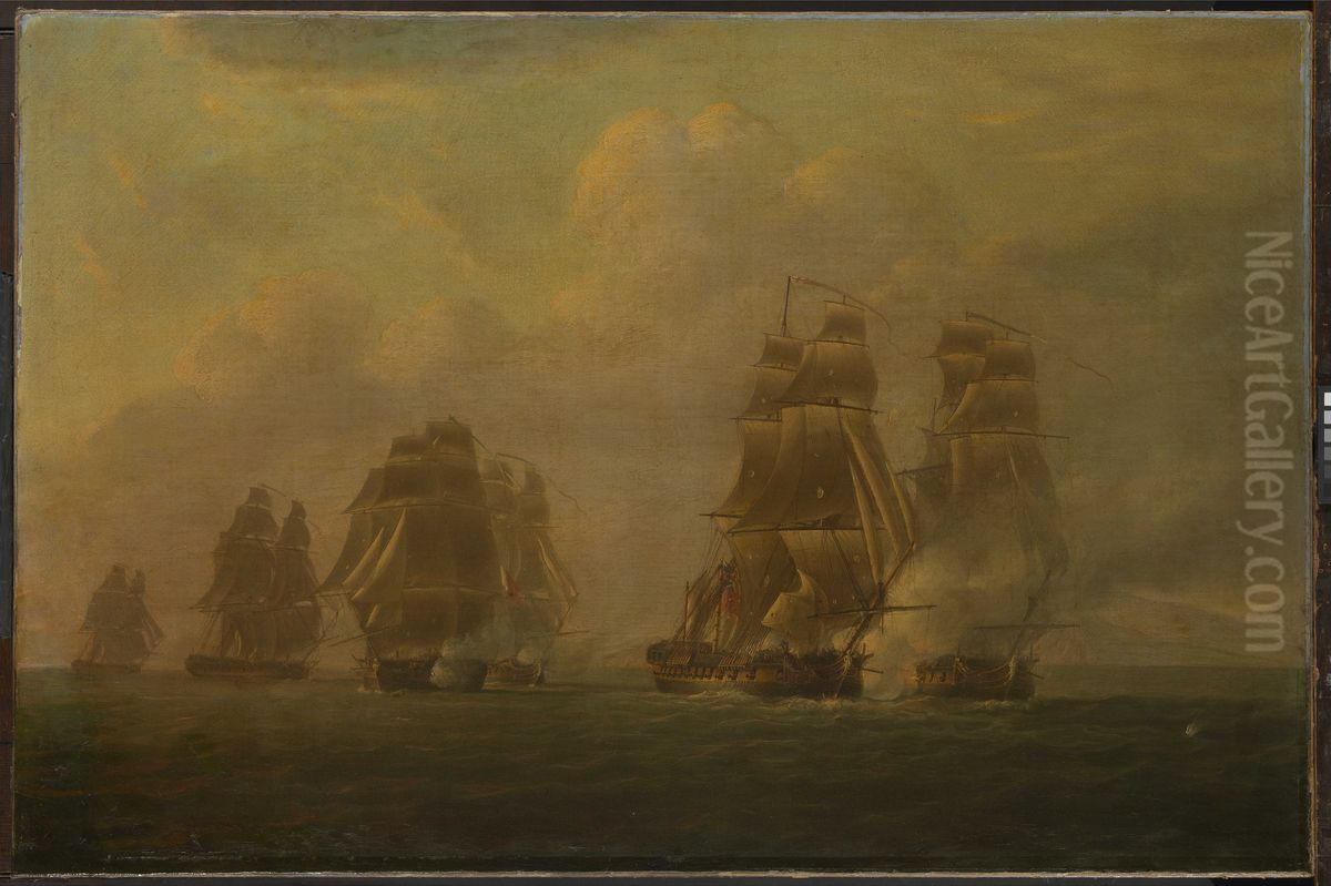 The Anson's Escape from five frigates, 12 October 1798 Oil Painting by Nicholas Pocock