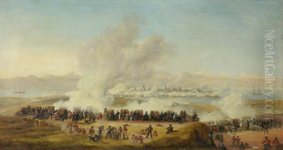British Bluejackets Firing on a French Island Fort, circa. 1810 Oil Painting by George Jones