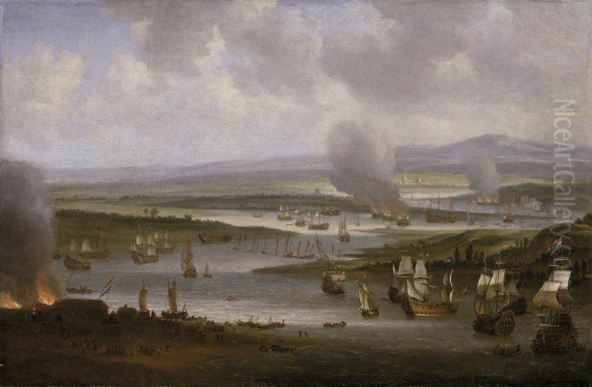 Dutch Ships in the Medway, June 1667 Oil Painting by Willem Schellinks