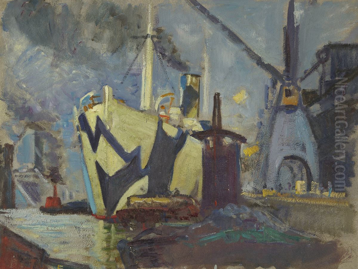 A ship in the docks Oil Painting by John Everett