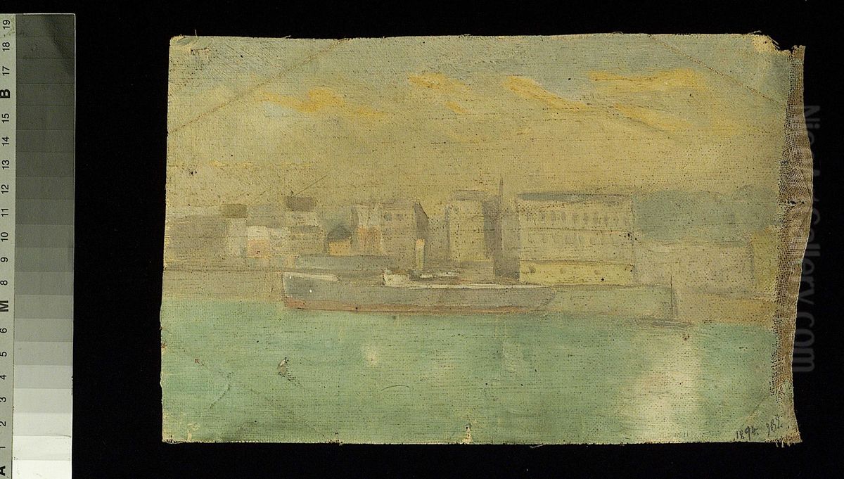 A Ship alongside a Quay Oil Painting by John Everett