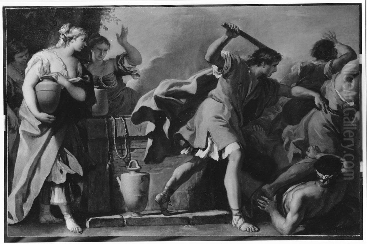Moses Defending the Daughters of Jethro Oil Painting by Sebastiano Ricci
