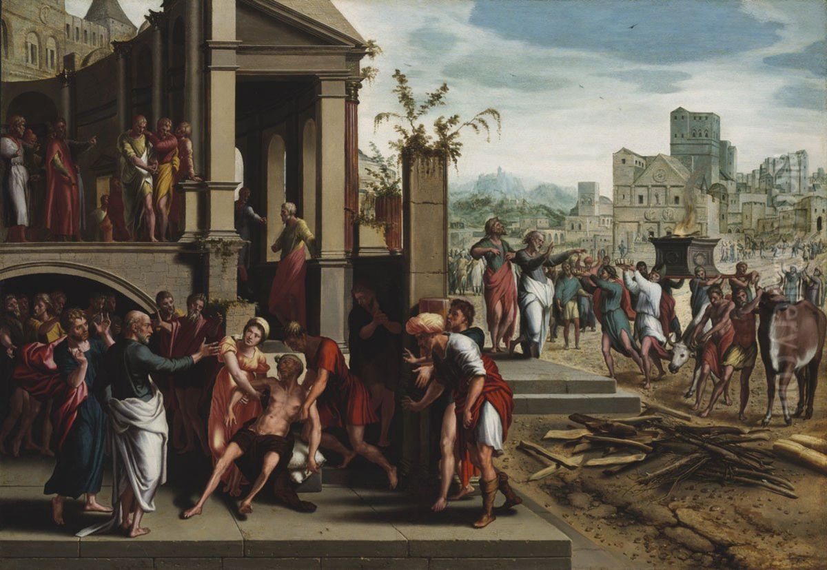 Saints Paul and Barnabas in Lystra Oil Painting by Master of Paulus and Barnabas