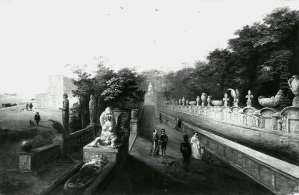 The Park of the Villa d'Este in Tivoli Oil Painting by Johann Wilhelm Baur