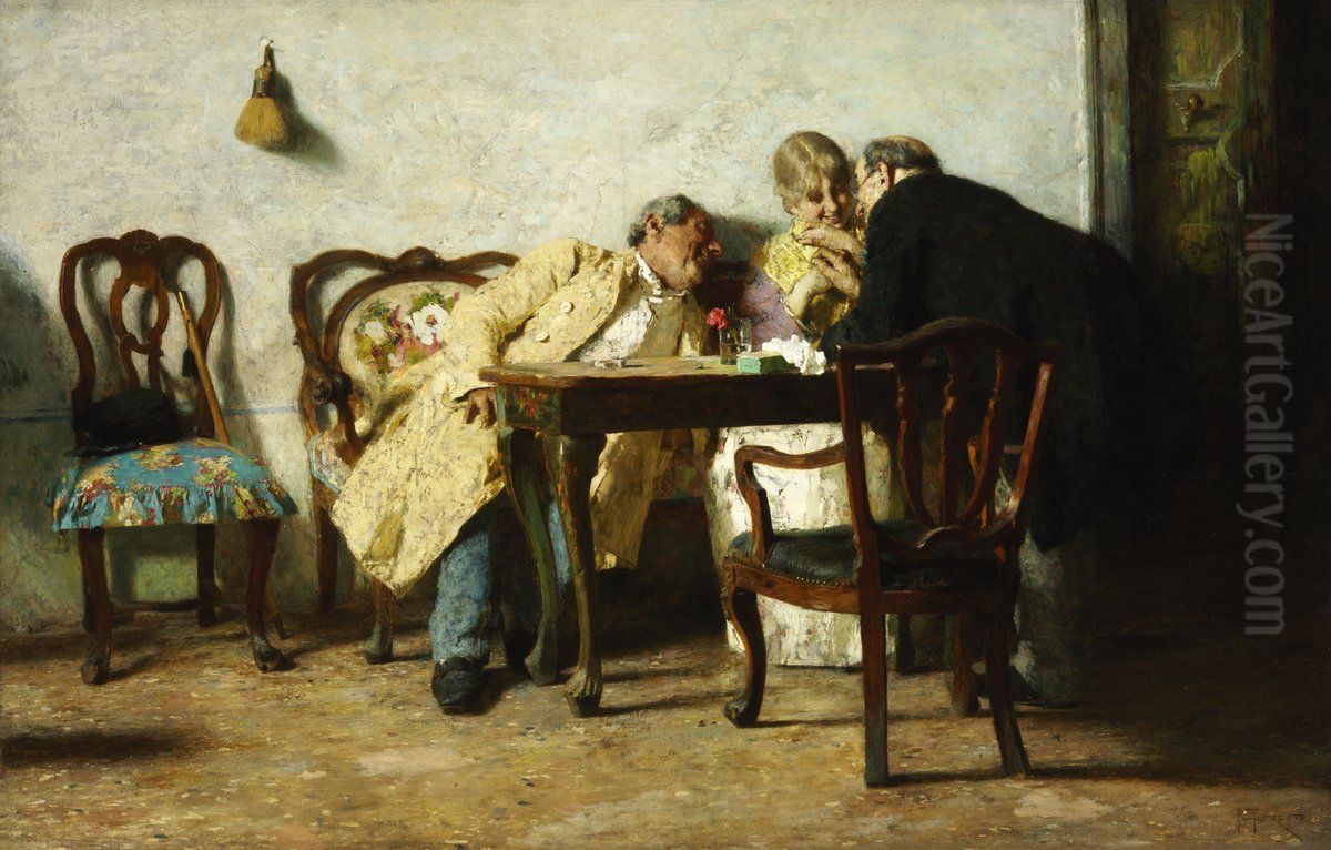 Susanna and the two elders Oil Painting by Giacomo Favretto