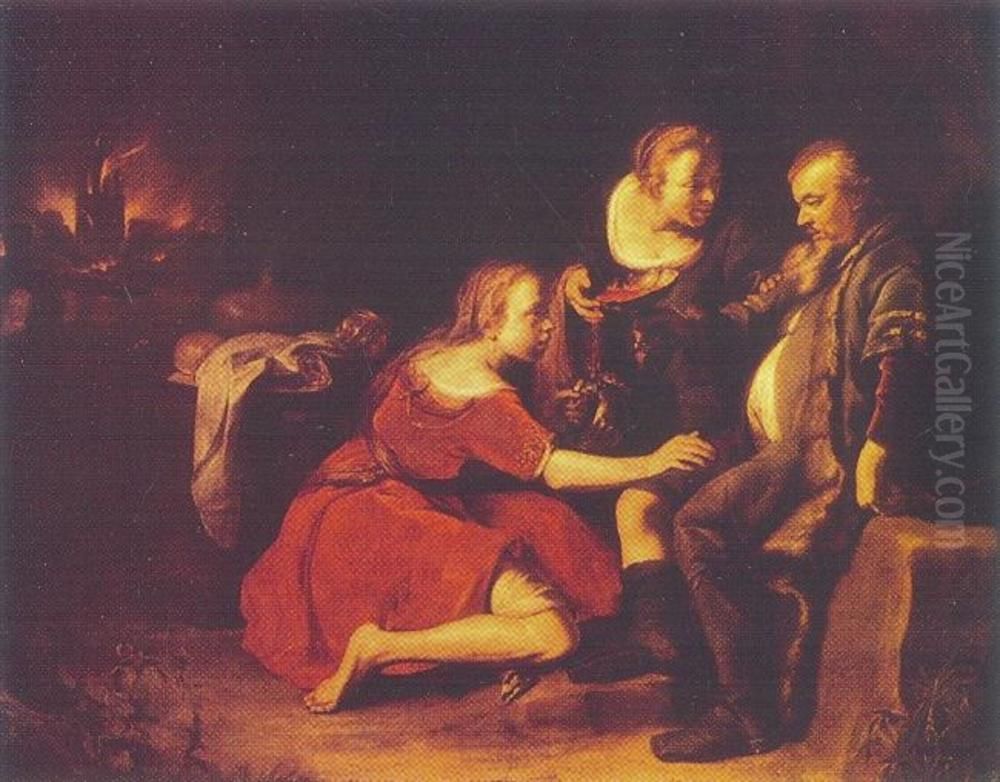 Lot and His Daughters Oil Painting by Jan van Noordt