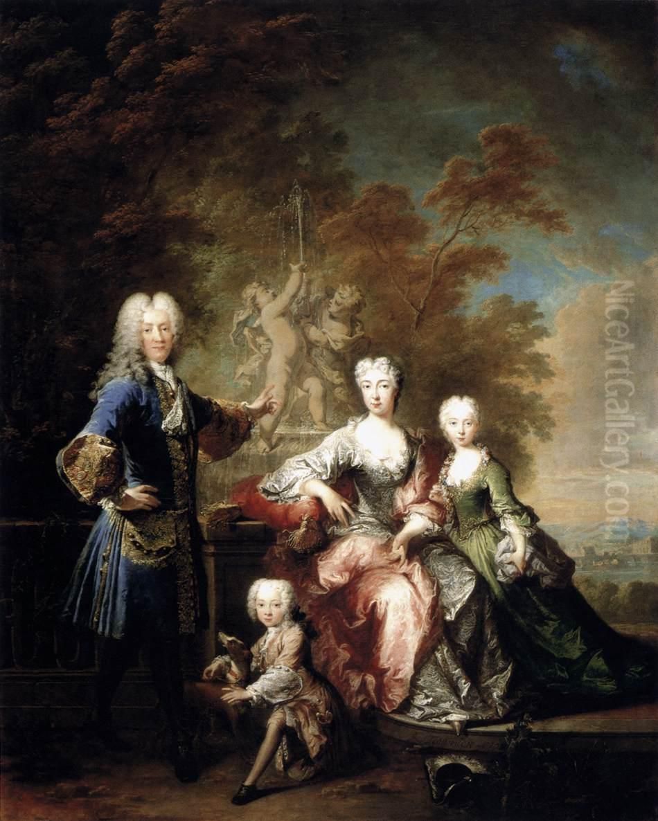 Portrat des Ferdinand Adolf, Graf von Plettenberg und seiner Familie Oil Painting by Robert Tournieres