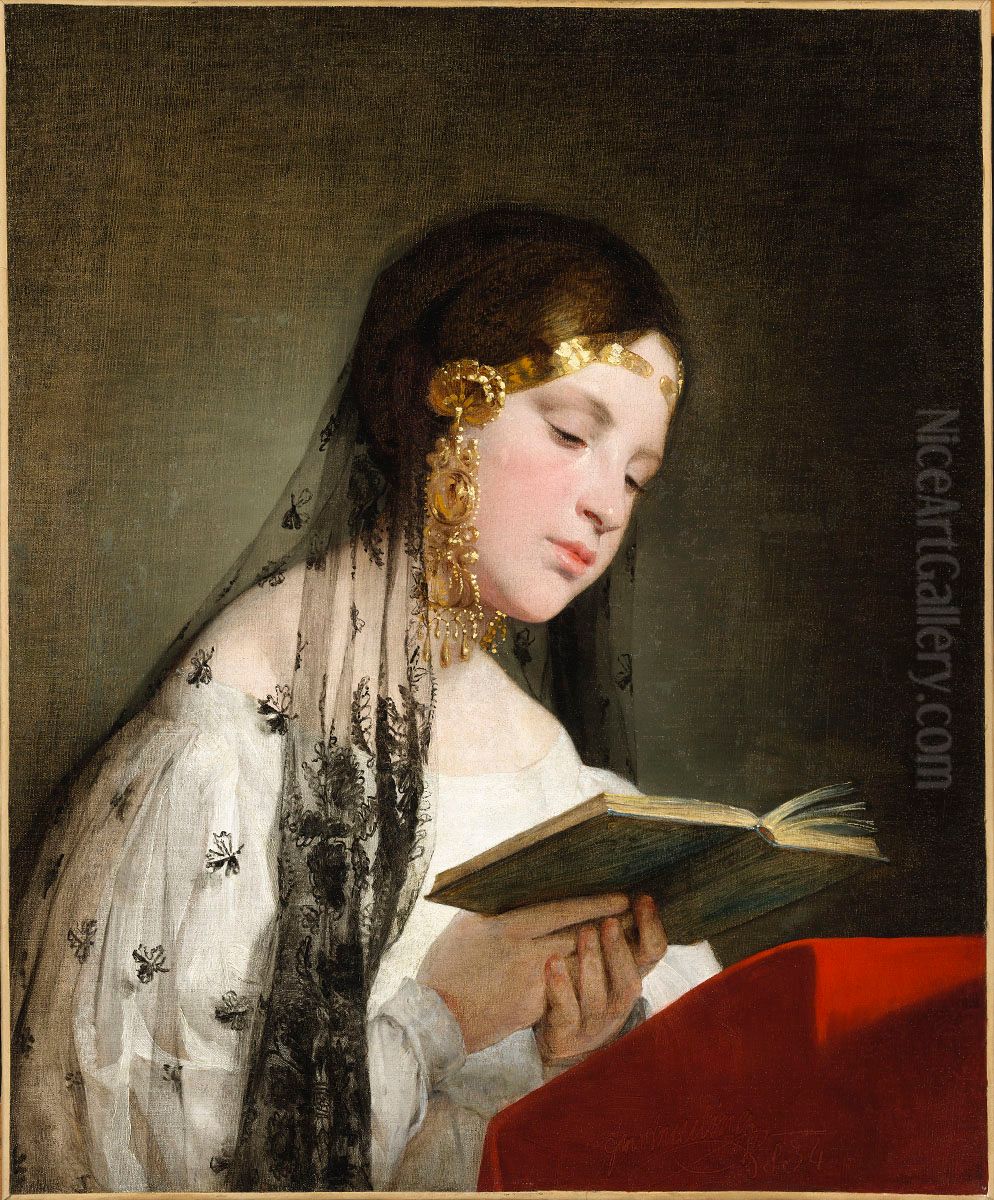 Woman reading Oil Painting by Friedrich von Amerling