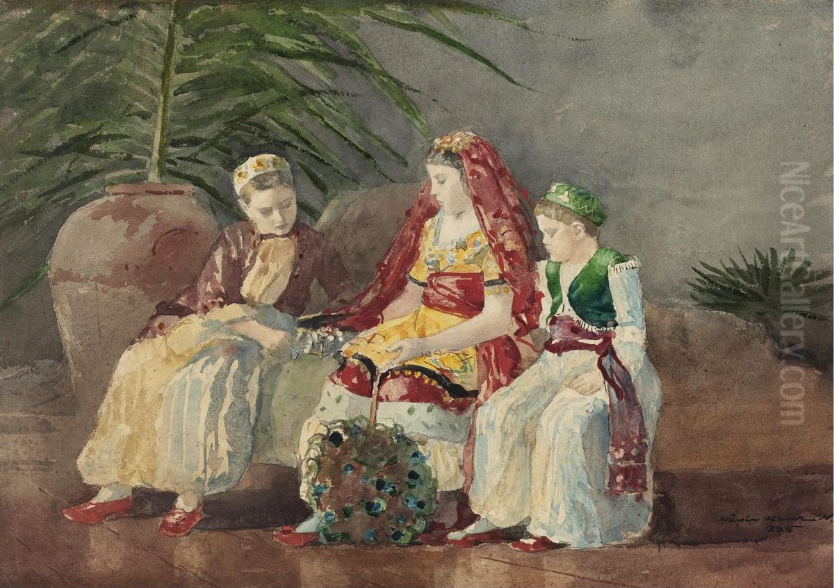 Children Under a Palm Tree Oil Painting by Winslow Homer