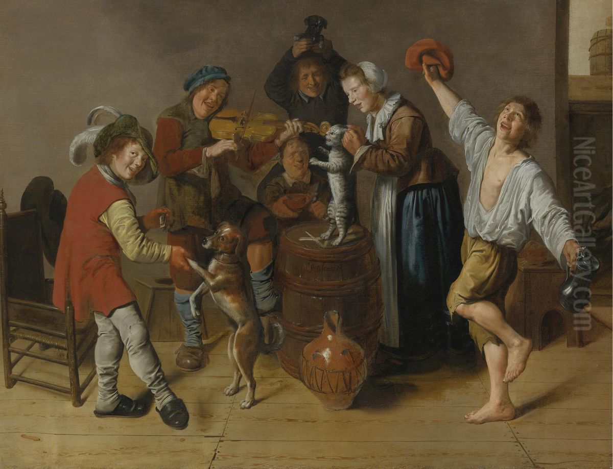 Merry company playing music and dancing in an interior Oil Painting by Jan Miense Molenaer