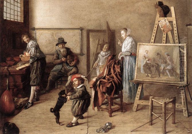 Die Werkstatt des Malers Oil Painting by Jan Miense Molenaer