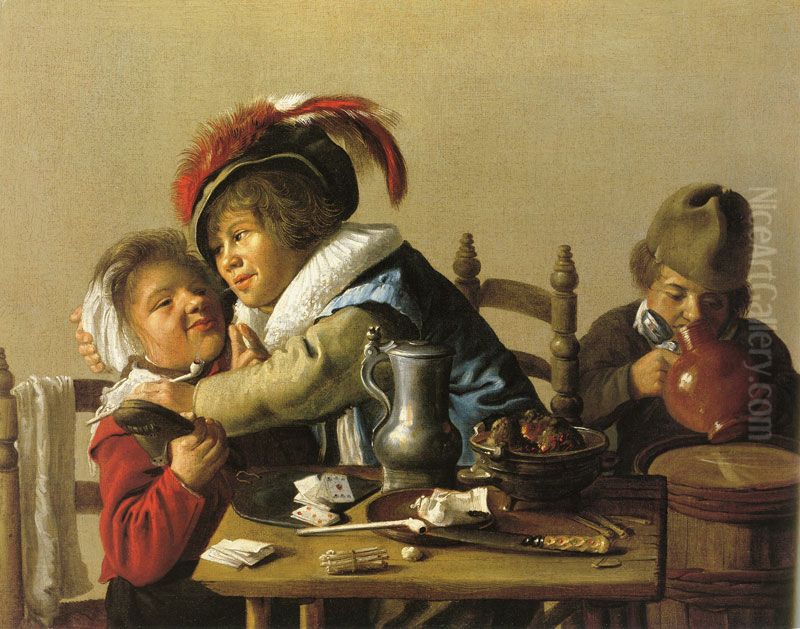 Three Children at a Table Oil Painting by Jan Miense Molenaer