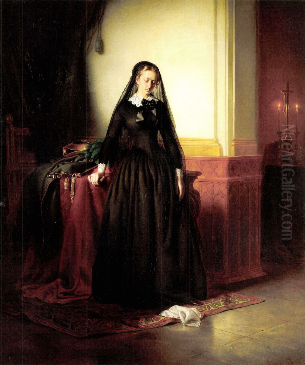 Widow Oil Painting by Jozsef Borsos