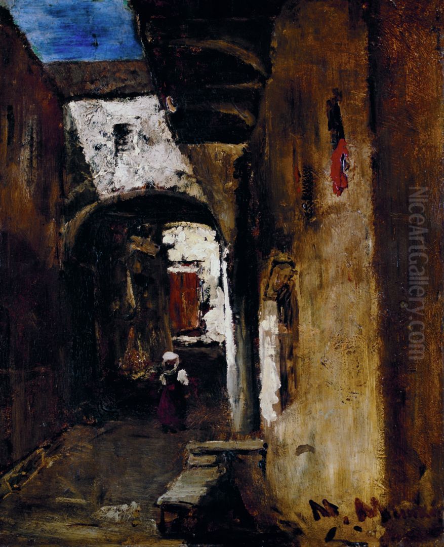 Dark Street Oil Painting by Mihaly Munkacsy