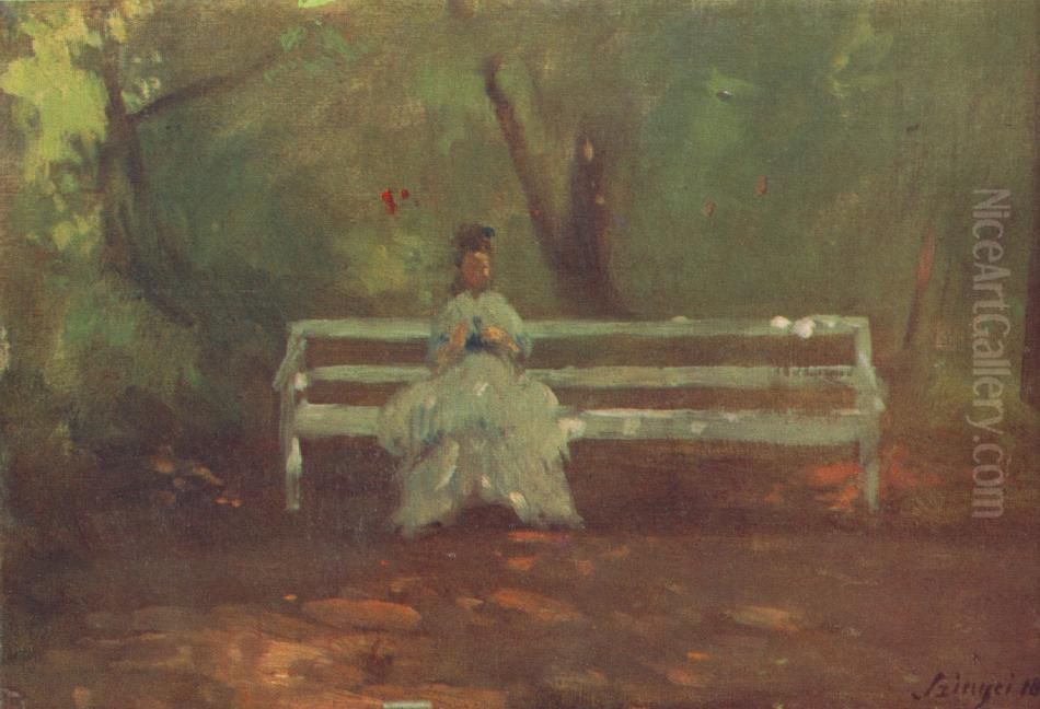 On a Garden Bench Oil Painting by Pal Szinyei Merse