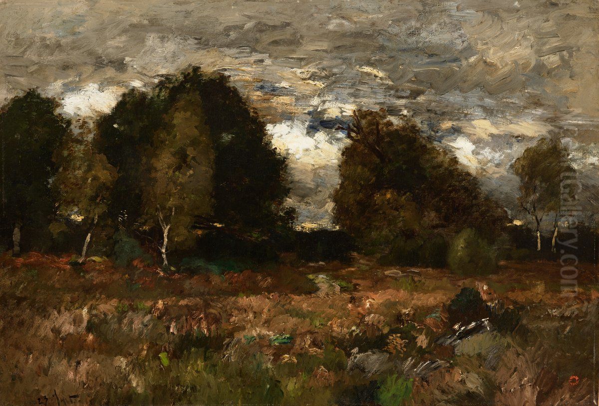 Stormy Landscape Oil Painting by Laszlo Paal