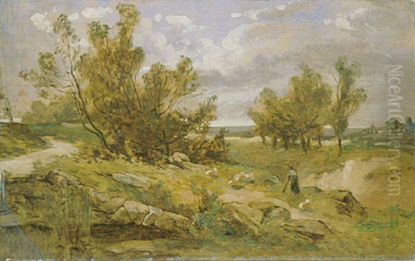 Autumn Landscape Oil Painting by Bertalan Szekely