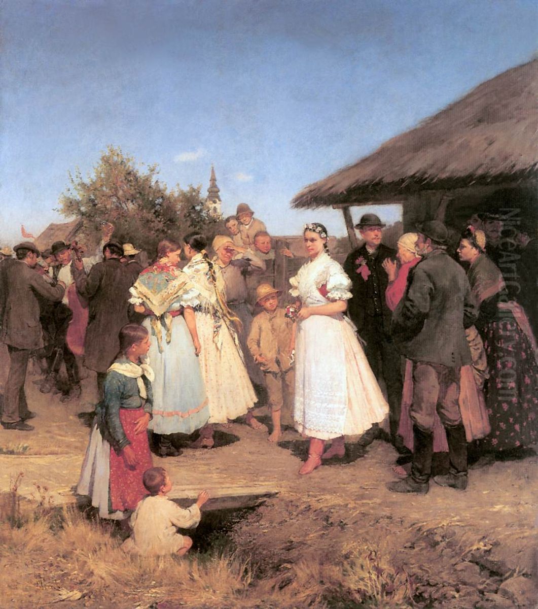 Marriage Procession Oil Painting by Lajos Deak Ebner