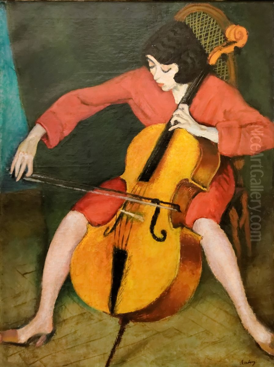 Cellist Oil Painting by Robert Bereny