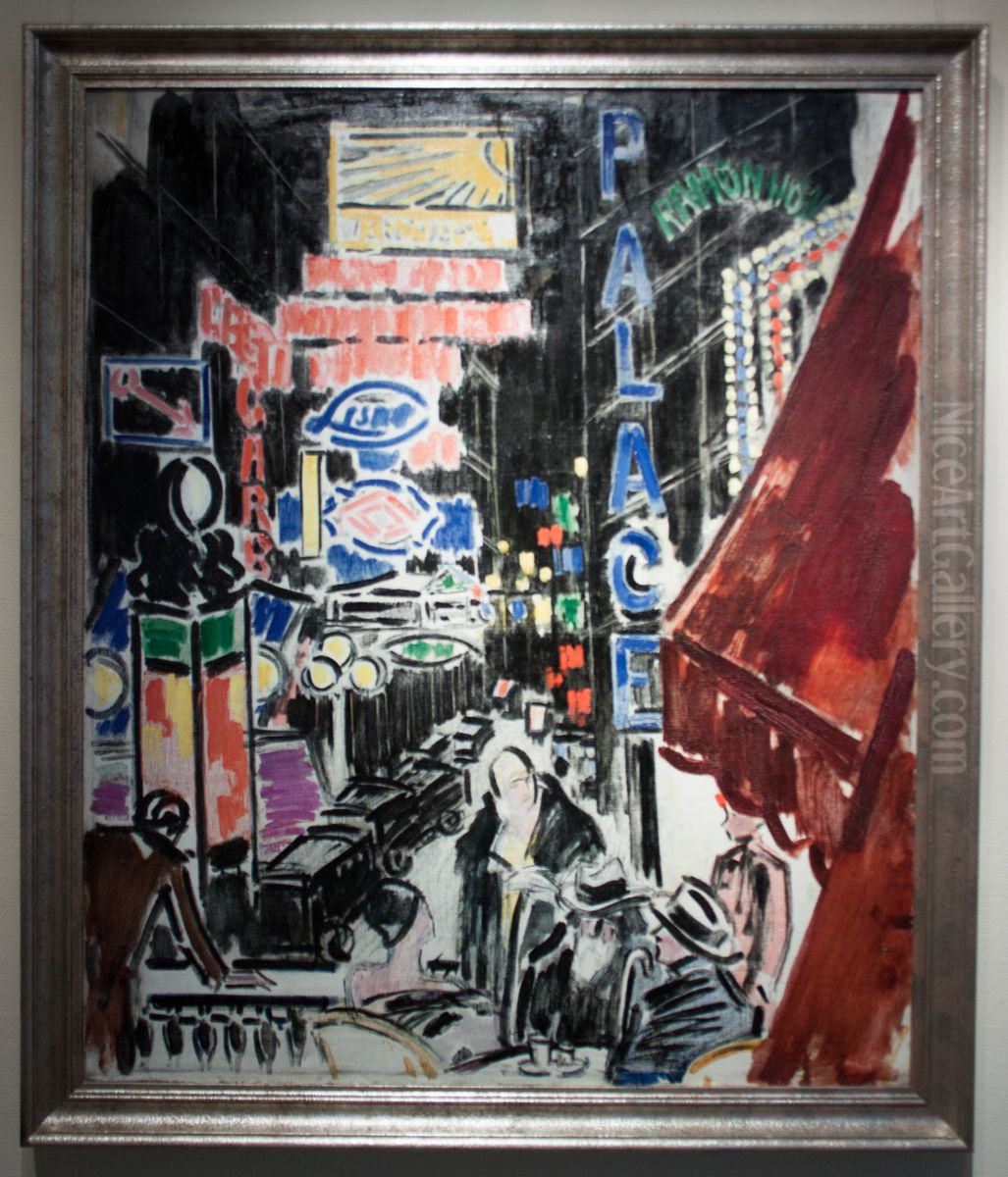 Reklamfenyek az utcan Oil Painting by Janos Vaszary